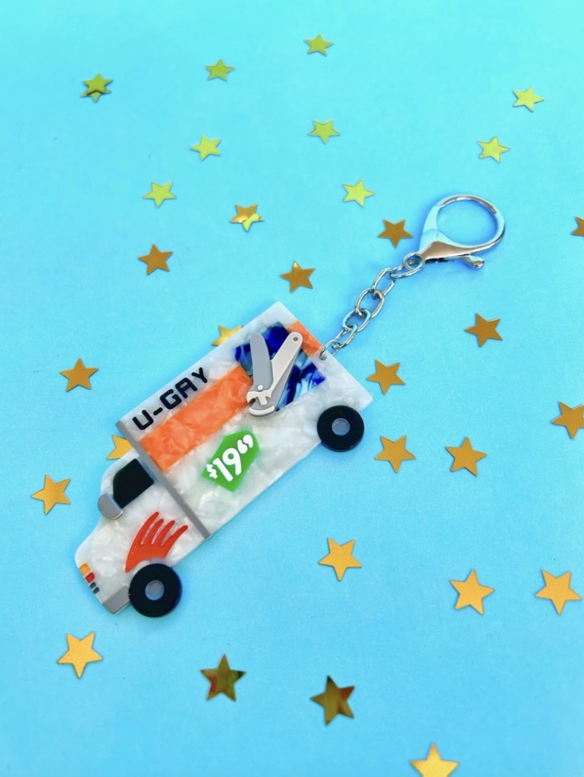 A U-Gay keychain from Peach Fuzz